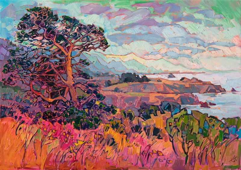 Mendocino California coast artwork original oil painting for sale by impressionist Erin Hanson.