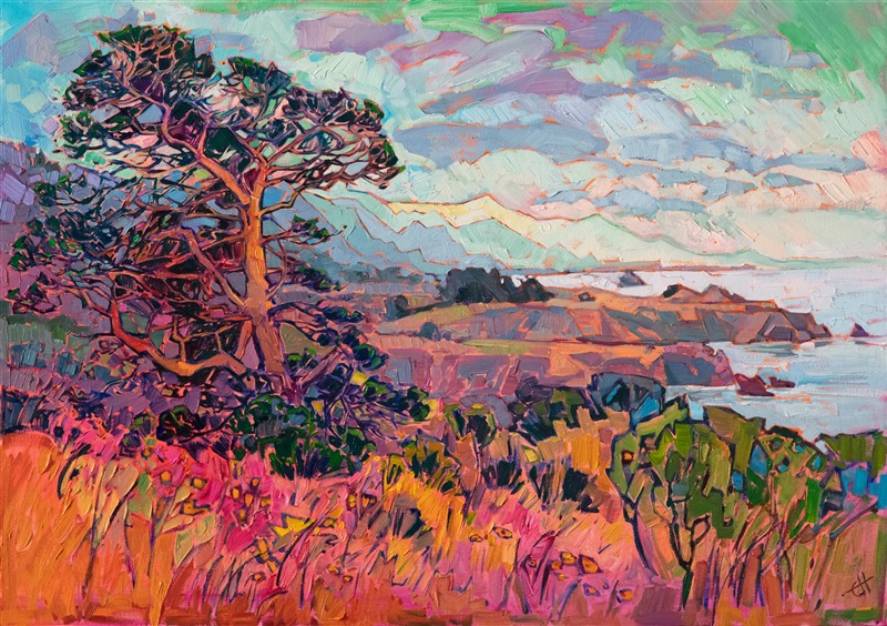 Mendocino California coast artwork original oil painting for sale by impressionist Erin Hanson.