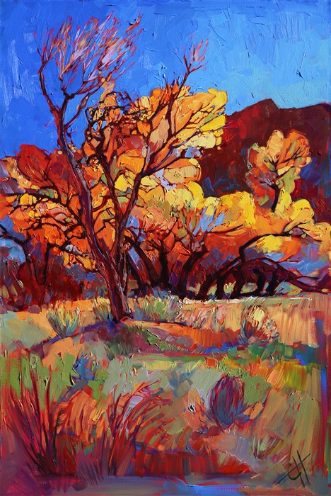 Cottonwood Flame, original oil painting of Zion National Park