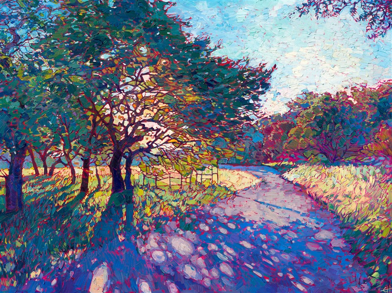 Crystal path painting of Texas hill country, by American up and coming artist Erin hanson.