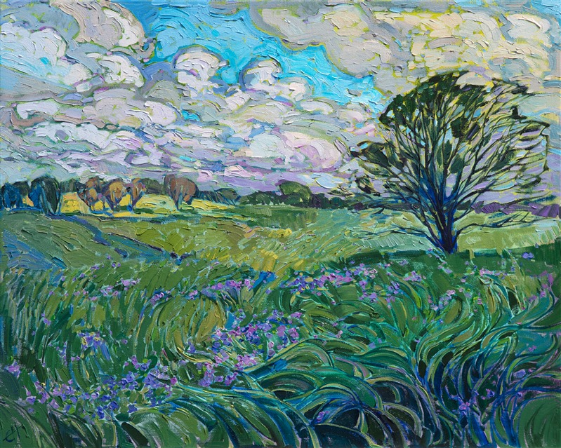 Texas hill country landscape of wildflowers in spring, by American impressionist Erin Hanson.