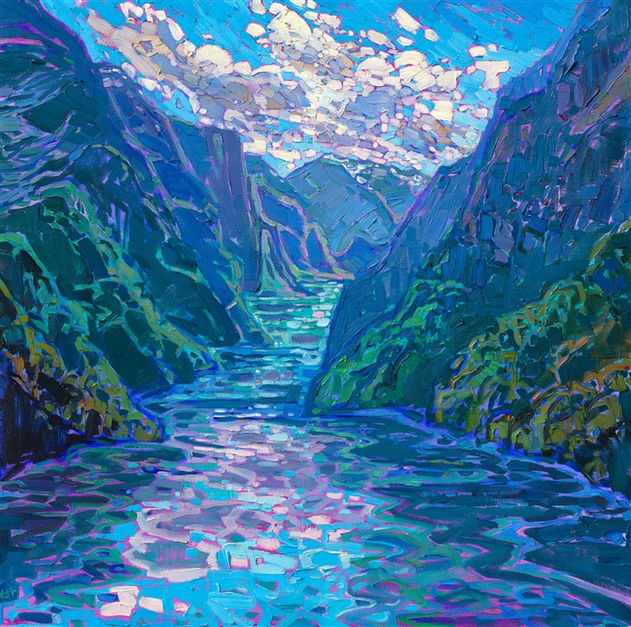 Fjords of Norway - original oil painting commission by contemporary impressionist Erin Hanson