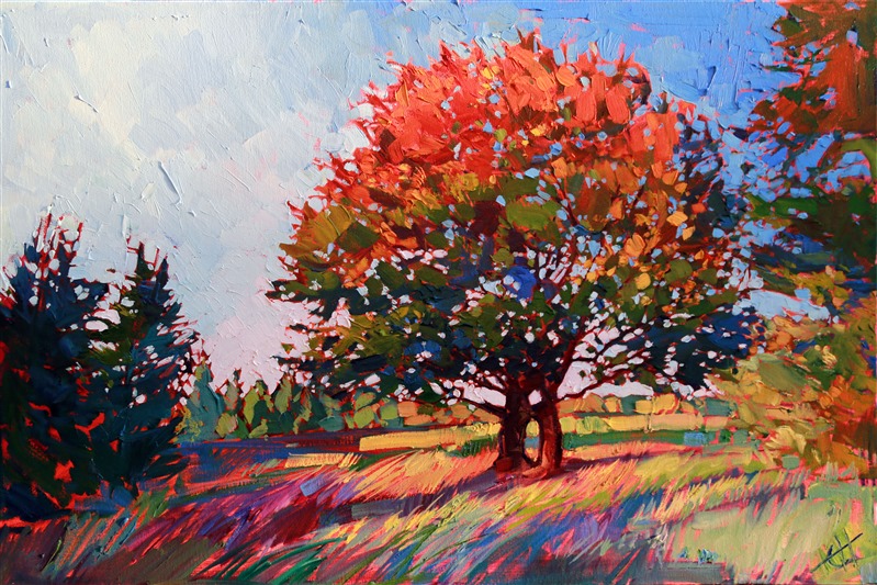 Frosted color brings to life this oak tree, by oil painter Erin Hanson