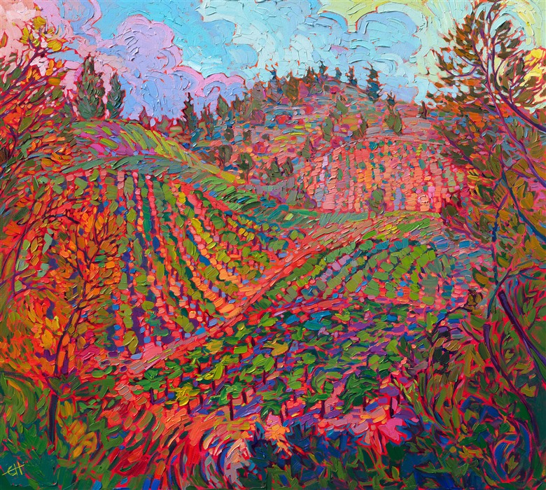 Boonville California Mendocino wine country autumn colors oil painting by impressionist Erin Hanson.