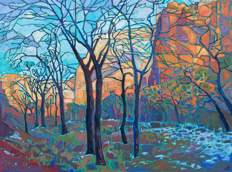 Collect oil paintings of Zion National Park in a stained glass style, by Erin Hanson