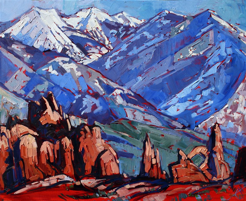 La Sal at Arches National Park, oil painting by Erin Hanson