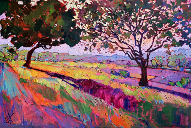 Dramatic shadows landscape painting in oils by Erin Hanson