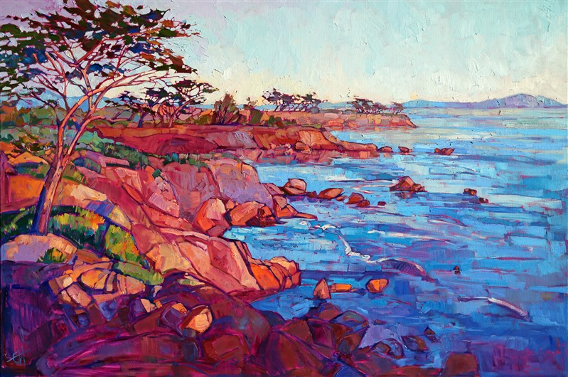 Monterey dramatic and emotional oil painting in alla prima, impasto technique, by Erin Hanson