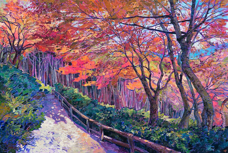 Sogenchi Garden in Arashiyama Park, Kyoto Japan - original oil painting in a contemporary impressionist style, by Erin Hanson