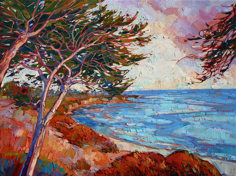 Monterey cypress painting in premier coup by modern impressionist Erin Hanson