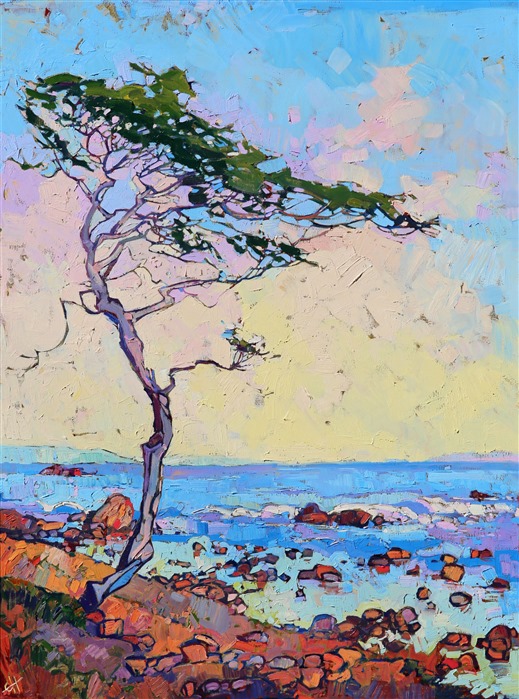 Monterey cypress tree oil painting for sale by modern landscape painter Erin Hanson