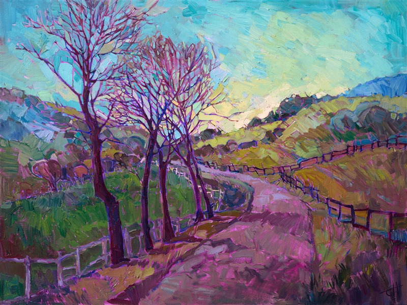Modern expressionist landscape painting in oil, by contemporary master Erin Hanson