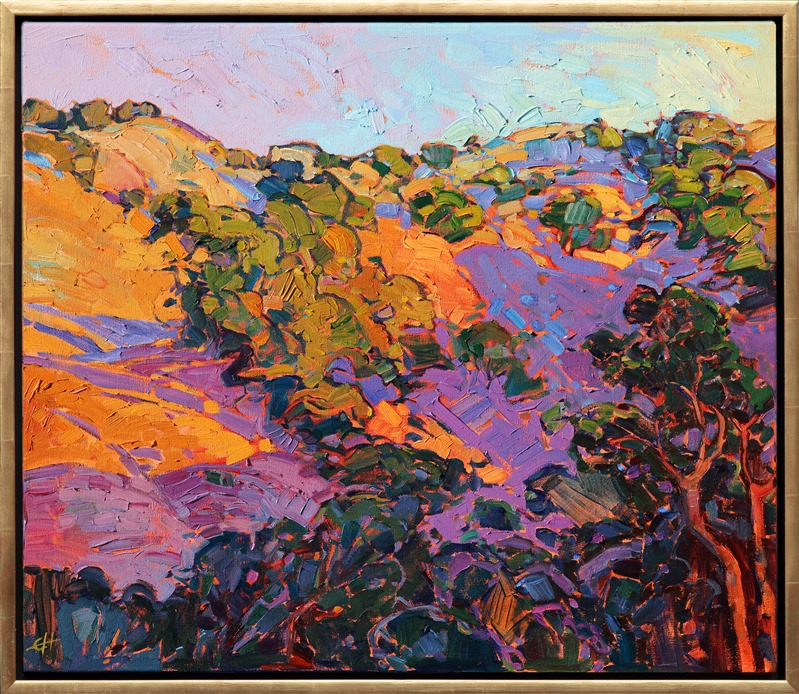 Gold frame with an Erin Hanson oil painting.