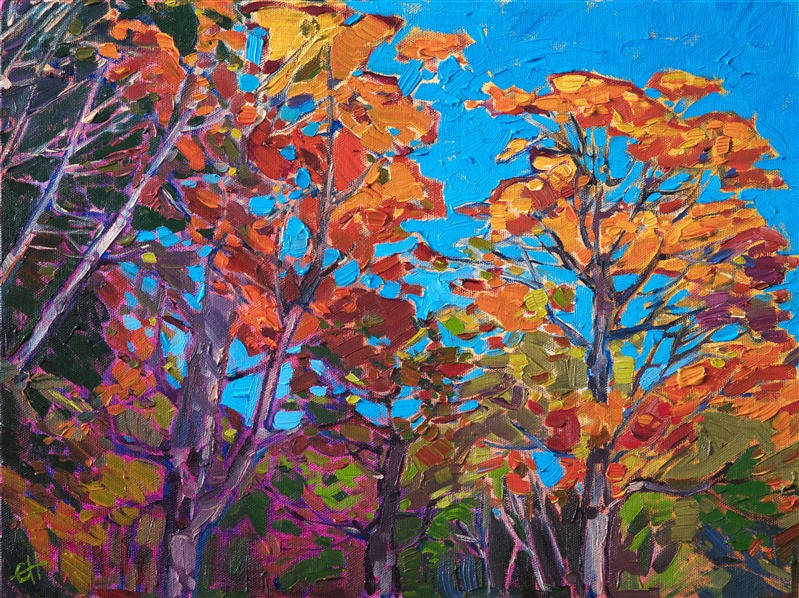 Oil painting of autumn scenery in New Hampshire by contemporary artist Erin Hanson 