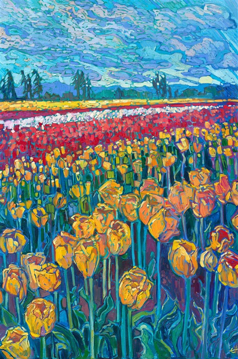 Painting of the Woodburn Tulip Festival in Oregon, by local impressionist Erin Hanson.