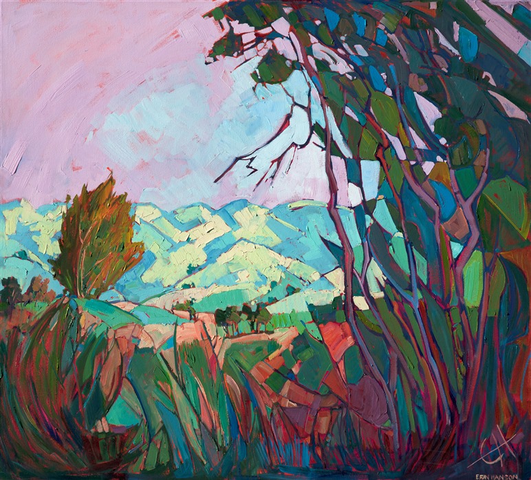 Paso Robles oil painting landscape with mosaic like texture by contemporary artist Erin Hanson
