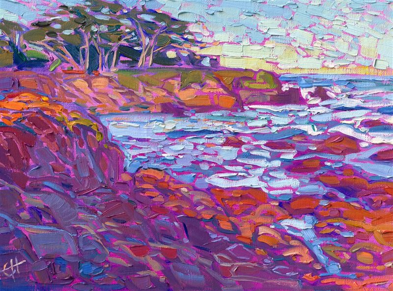Pebble Beach original oil painting by modern impressionist painter Erin Hanson (from The Erin Hanson Gallery in Carmel.)