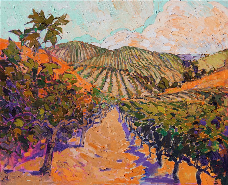 Pinot Noir oldest vines in California, Paso Robles oil painting by landscape painter Erin Hanson.