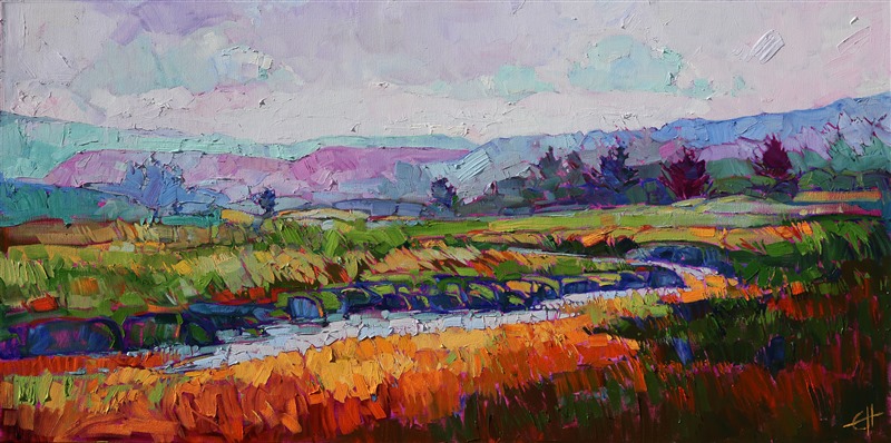 Northwest coastal marshes painted in thickly textured oils by artist Erin Hanson