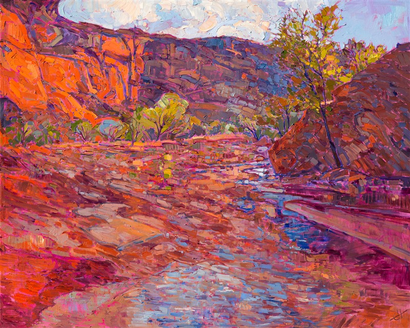 Canyon de Chelly red rock landscape oil painting by modern impressionist Erin Hanson.