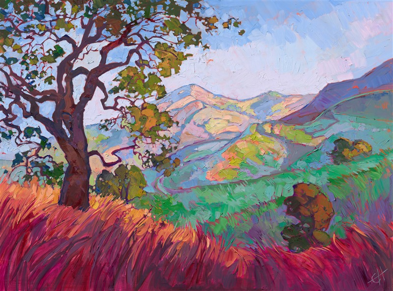 Paso Robles beautiful impressionism landscape oil painting of California wine country, by Erin Hanson