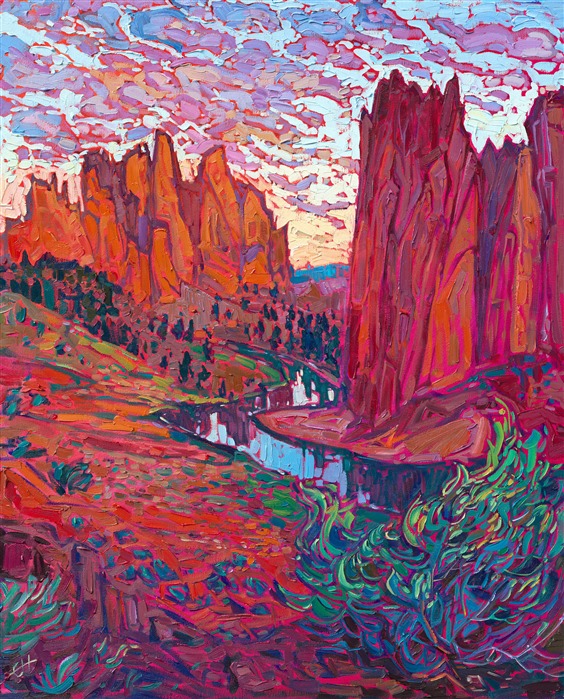 Smith Rock, Oregon, original oil painting for sale by modern impressionist Erin Hanson