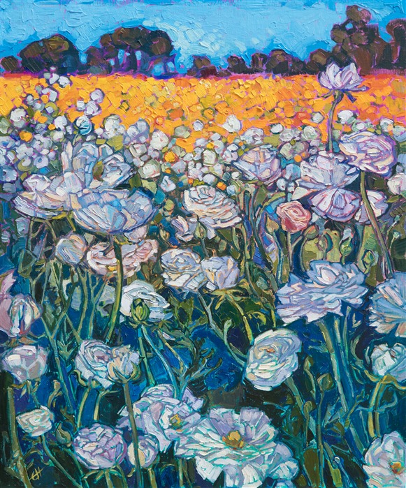 Carlsbad flower fields original oil painting for sale by San Diego impressionist artist Erin Hanson.
