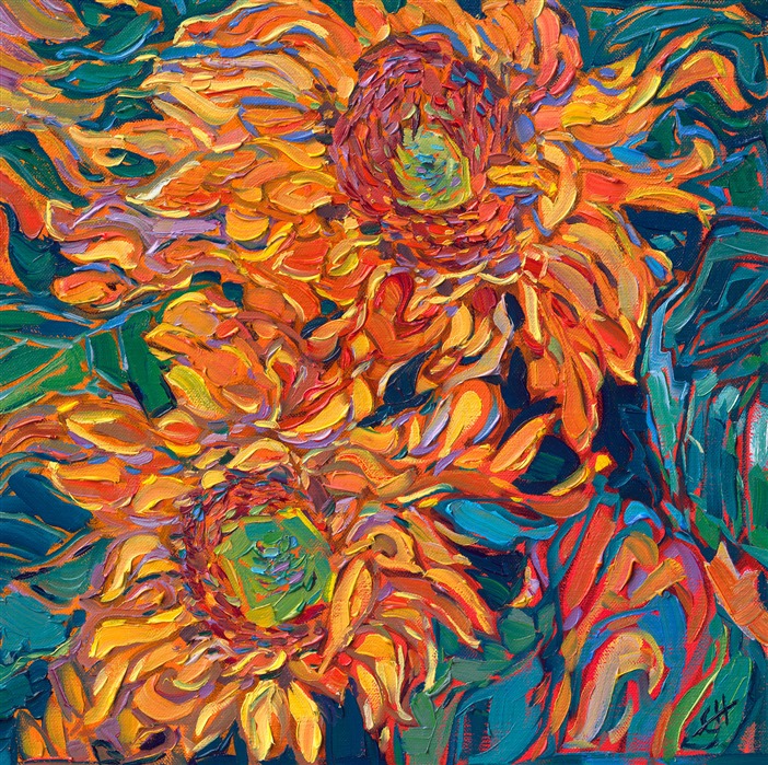 Sunflower oil painting in an impressionism style, for sale at The Erin Hanson Gallery in McMinnville, Oregon