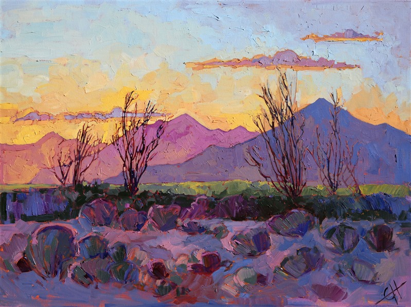 Complementary colors burst with life in this painting of the Coachella Valley, by Erin Hanson