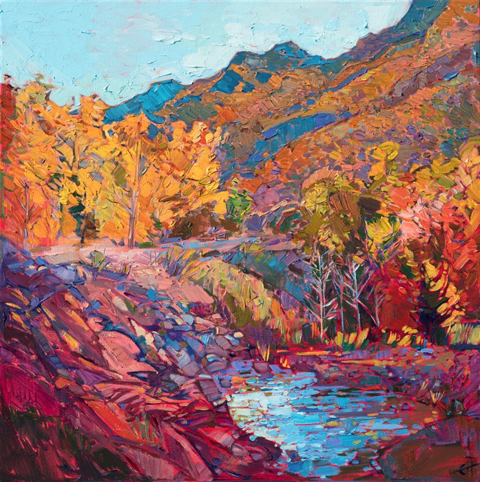 Oil painting of New Hampshire landscape by impressionist artist Erin Hanson