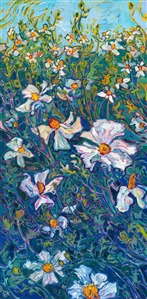 Ojai Matilija white California poppies captured in an impressionist landscape oil painting.