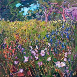 Wildflowers from Texas hill country, original oil painting by modern impressionist Erin Hanson Painting Oaks and Blooms