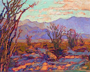 Oil painting of California desert landscape with ocotillos by impressionist artist Erin Hanson Oil painting of California desert landscape with ocotillos by impressionist artist Erin Hanson