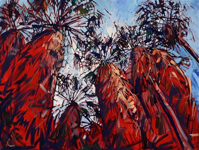Dramatic desert palm trees painting by Erin Hanson