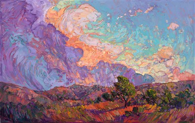 Dramatic impressionist clouds painting by a contemporary master artist. Dramatic impressionist clouds painting by a contemporary master artist.