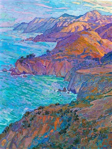 Painting for sale of the Bixby Bridge on Highway 1, in California, by American impressionist Erin Hanson. Painting for sale of the Bixby Bridge on Highway 1, in California, by American impressionist Erin Hanson.
