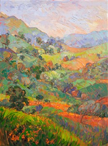 Wildflower covered hills in Paso Robles, painted in impressionist style by Erin Hanson Wildflower covered hills in Paso Robles, painted in impressionist style by Erin Hanson