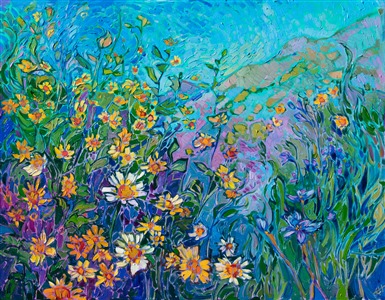 California super bloom original oil painting by modern impressionist painter Erin Hanson. Painting California Blooms