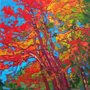 Red Japanese maple tree original impressionist oil painting by Erin Hanson Red Japanese maple tree original impressionist oil painting by Erin Hanson