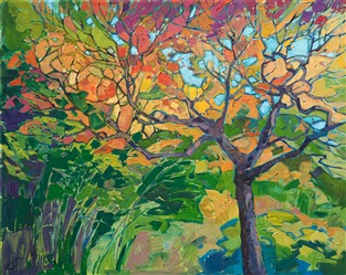 Oil painting of beautiful Japanese fall colors in a colorful expressionistic style by artist Erin Hanson Oil painting of beautiful Japanese fall colors in a colorful expressionistic style by artist Erin Hanson