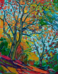 Maple trees small original oil painting for sale by modern contemporary impressionism painter Erin Hanson
