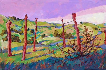 Artwork of Paso, California landscape by contemporary oil painter Erin Hanson Painting Beyond the Fence