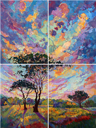 Huge quadtych oil painting with dramatic light, by master landscape artist Erin Hanson