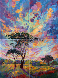 Huge quadtych oil painting with dramatic light, by master landscape artist Erin Hanson Painting California Sky