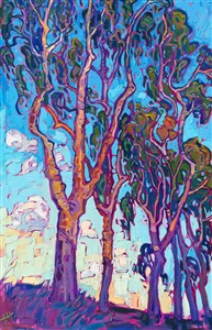 "Eucalyptus Blue" is an original oil painting for sale by Open Impressionist Erin Hanson. "Eucalyptus Blue" is an original oil painting for sale by Open Impressionist Erin Hanson.