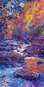 Autumn reflections original oil painting by American impressionist Erin Hanson. Painting Reflections of Autumn