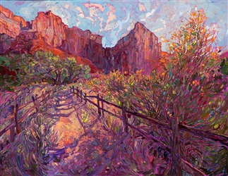 Zion National Park museum oil painting by modern impressionism painter Erin Hanson Zion National Park museum oil painting by modern impressionism painter Erin Hanson