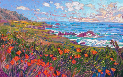 Highway 1 coastal poppies wildflowers, original oil painting by impressionist painter Erin Hanson Highway 1 coastal poppies wildflowers, original oil painting by impressionist painter Erin Hanson