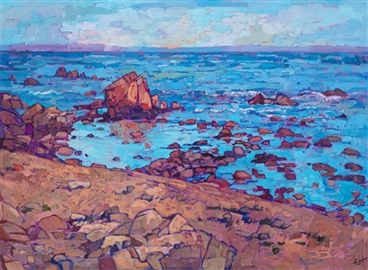 Original impressionistic oil painting of Monterey's iconic oceanside view by contemporary artist, Erin Hanson. Original impressionistic oil painting of Monterey's iconic oceanside view by contemporary artist, Erin Hanson.