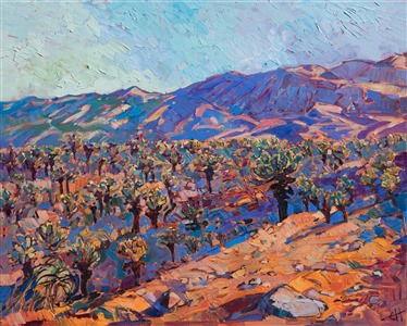 Jumping Cholla field in Joshua Tree National Park - oil painting by Erin Hanson Painting Cholla Blooms